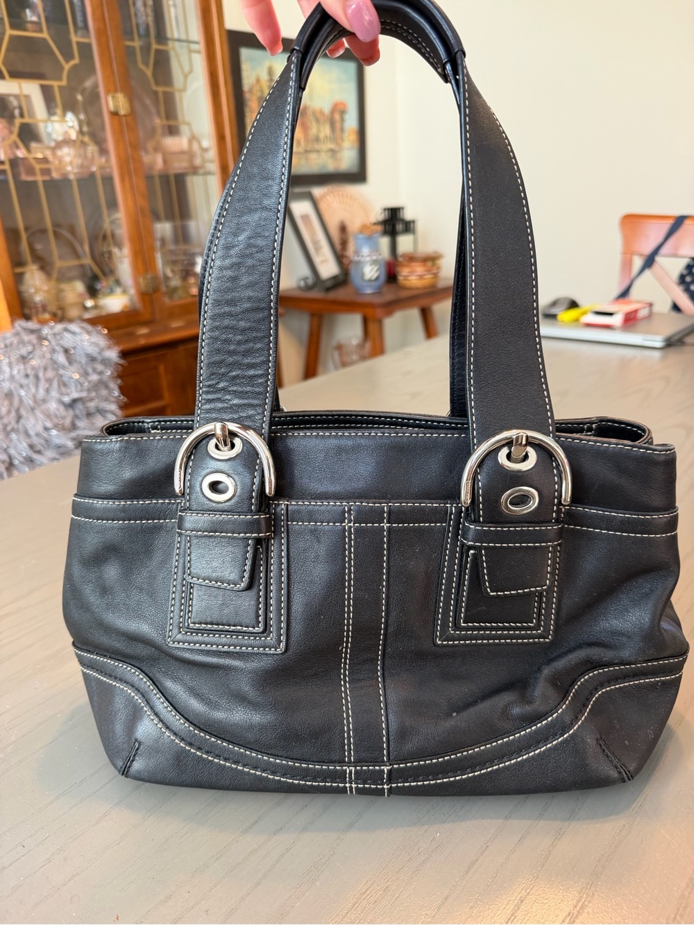 Vintage Y2K Coach Soho F10911 Black Leather Buckle Carryall Shoulder Bag - Picture 4 of 10